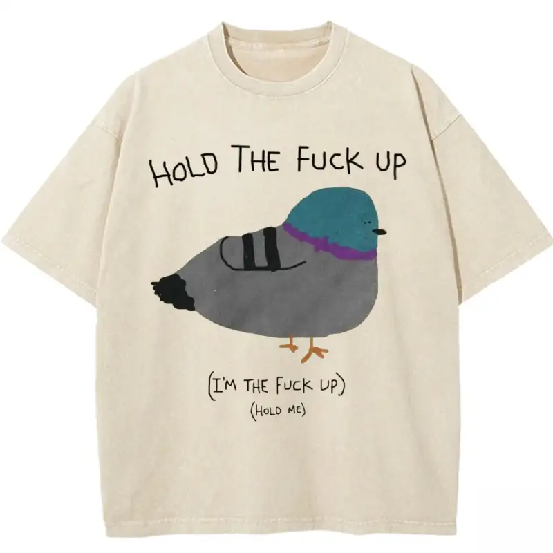 Soft, stylish Hold Me Pigeon washed t-shirt in a relaxed fit, perfect for casual wear and everyday comfort.