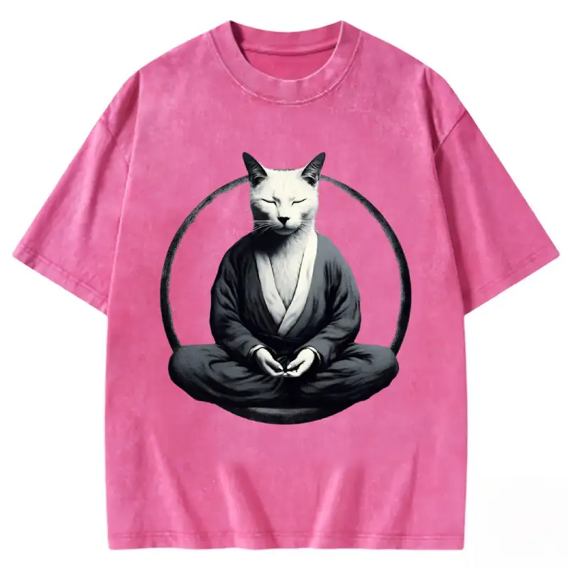 Kung Fu Cat Vintage Washed T-shirt in soft cotton, featuring a playful cat graphic for casual, stylish wear.