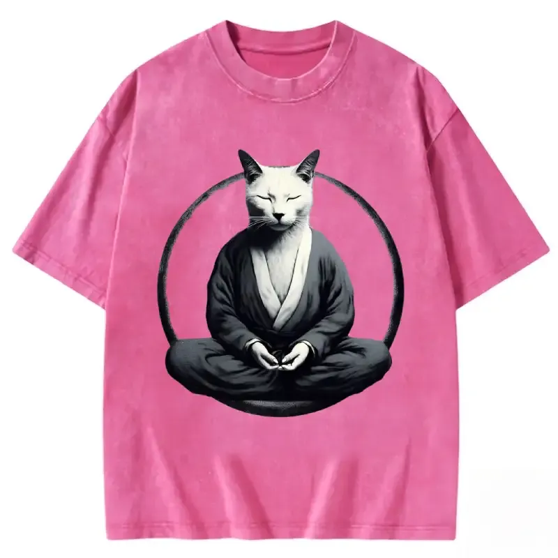 Kung Fu Cat Vintage Washed T-shirt in soft cotton, featuring a playful cat graphic for casual, stylish wear.