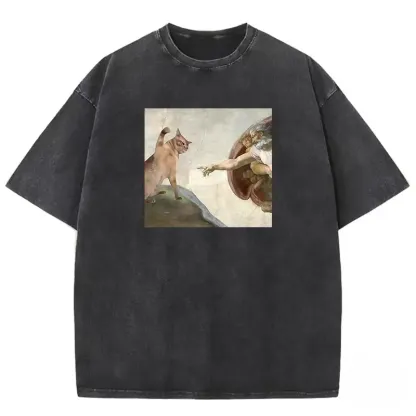 Cat Washed T-shirt featuring a unique design, soft fabric, and relaxed fit for casual comfort and style.