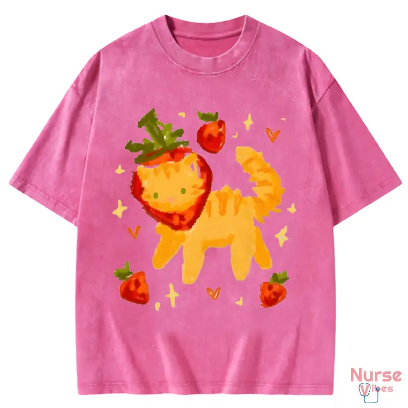 Soft cotton sweet kitty washed t-shirt in pastel colors, perfect for casual wear and cat lovers.