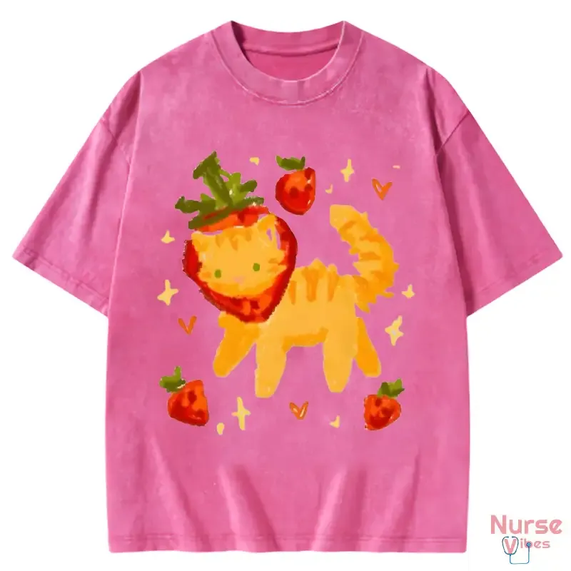 Soft cotton sweet kitty washed t-shirt in pastel colors, perfect for casual wear and cat lovers.