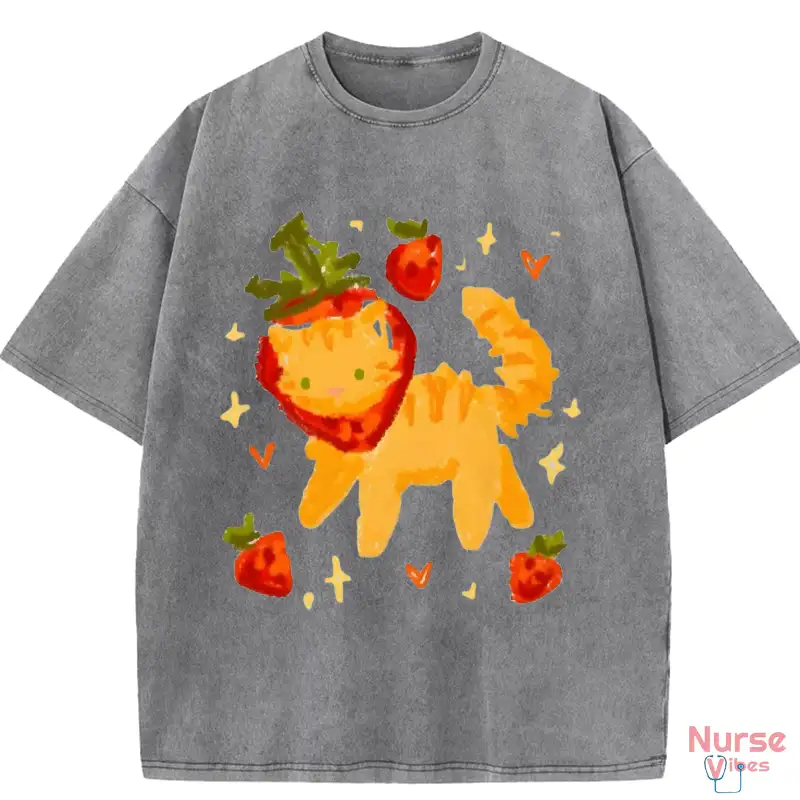 Soft cotton Sweet Kitty Washed T-shirt in pastel colors, perfect for casual wear and cat lovers.