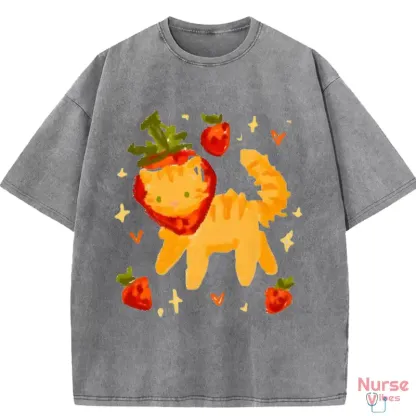 Soft cotton Sweet Kitty Washed T-shirt in pastel colors, perfect for casual wear and cat lovers.