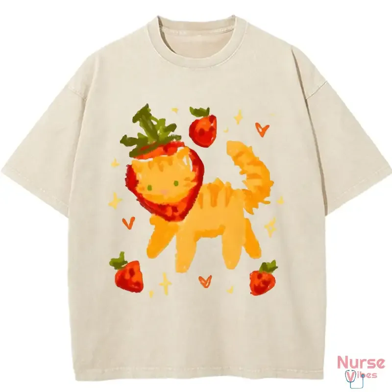 Soft, lightweight Sweet Kitty washed t-shirt in pastel pink for casual, comfortable style and cat lovers.