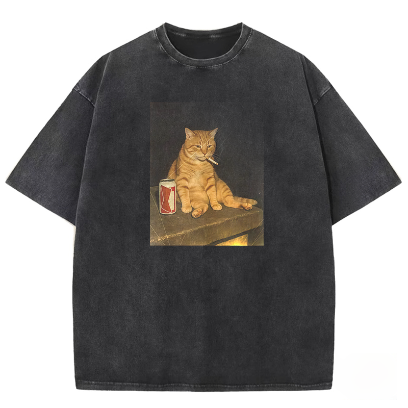 Funny Smoking Cat Meme Washed T-shirt