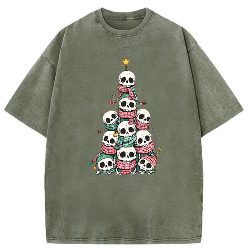 Skull Christmas Tree Washed T-shirt