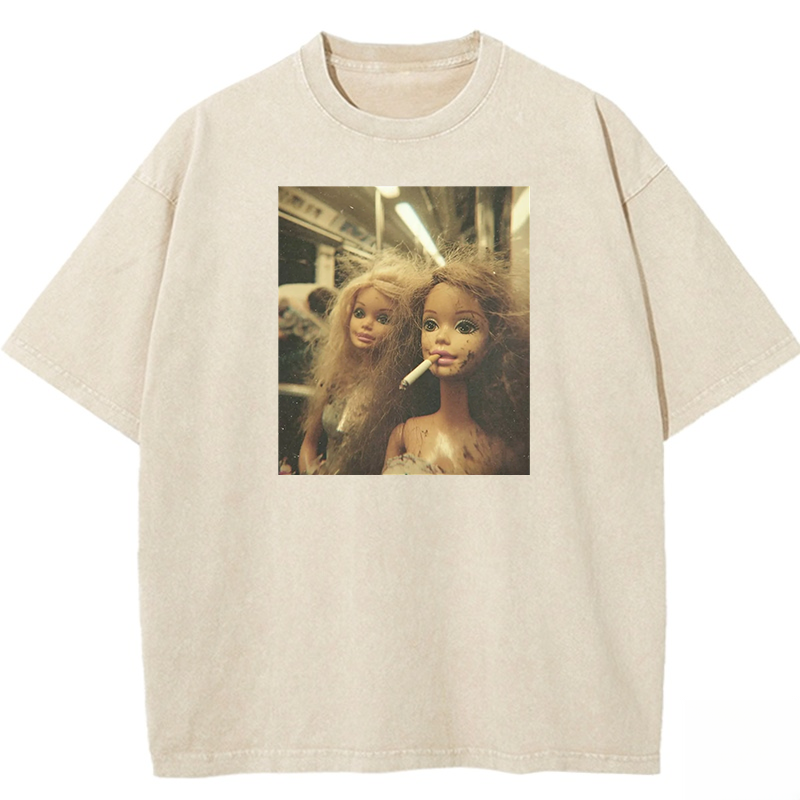 SMOKING BARBIE GIRL SHORT SLEEVED Washed T-shirt