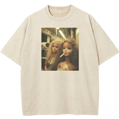 SMOKING BARBIE GIRL SHORT SLEEVED Washed T-shirt