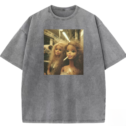 SMOKING BARBIE GIRL SHORT SLEEVED Washed T-shirt