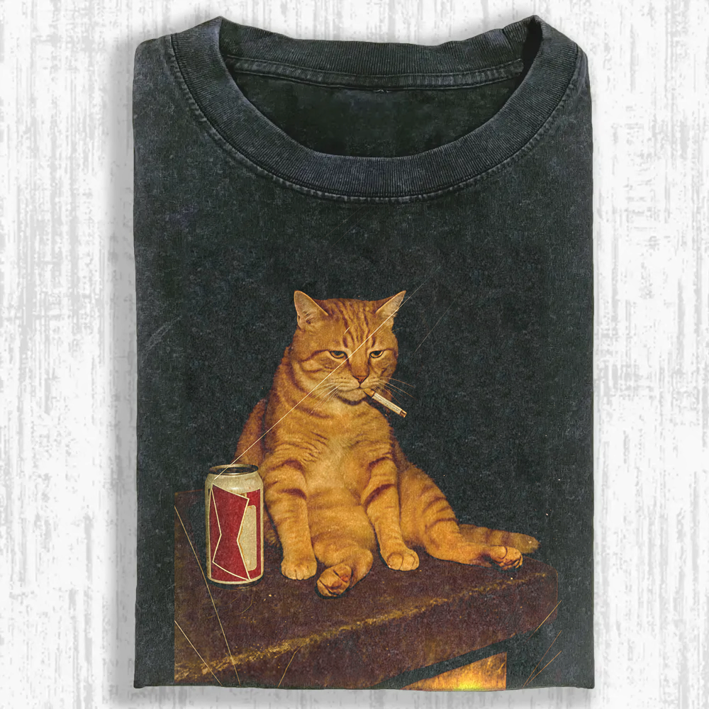 Funny Smoking Cat Meme Washed T-shirt