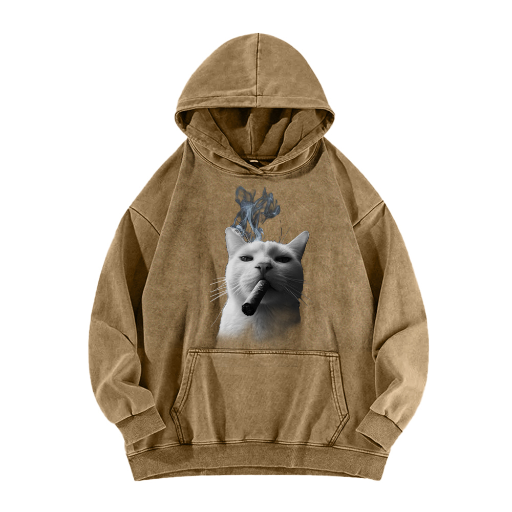 Bossy Cat Smoking Cigar Washed Hoodie