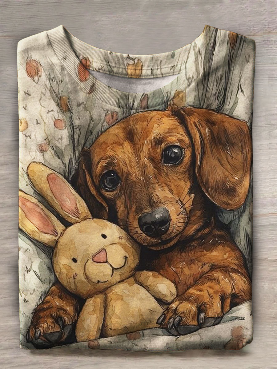 Cute Dachshund Printed Casual T-shirt
