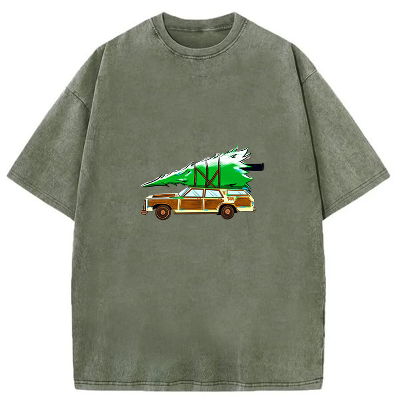 Car Christmas Tree Washed T-shirt