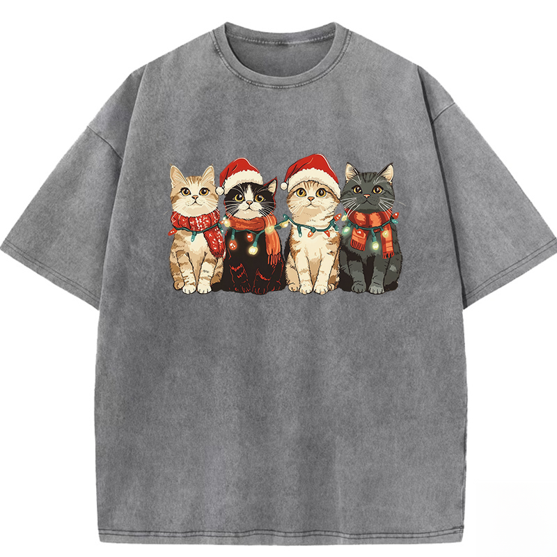 Christmas Cat Washed T-shirt