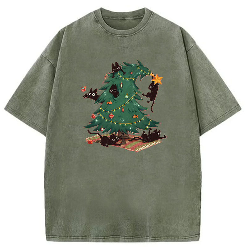 Christmas Cat Washed T-shirt