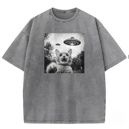Alien Encounter Cat Washed T-shirt