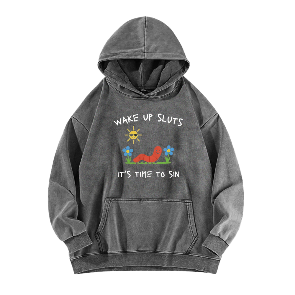 Wake up Cute Children's Drawings Washed Hoodie