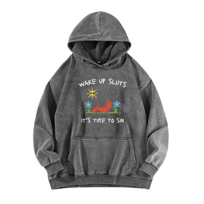 Wake up Cute Children's Drawings Washed Hoodie