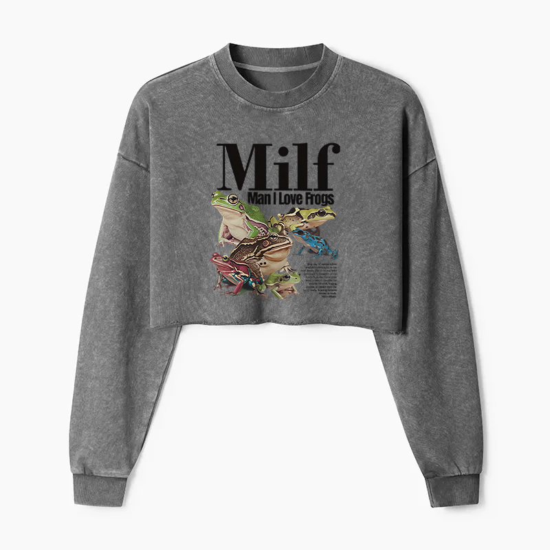 Man I Love Frogs Meme Washed Crop Sweatshirt