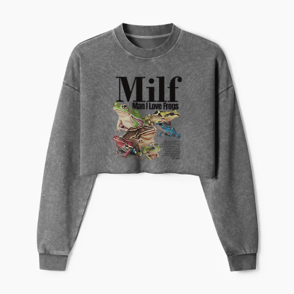 Man I Love Frogs Meme Washed Crop Sweatshirt