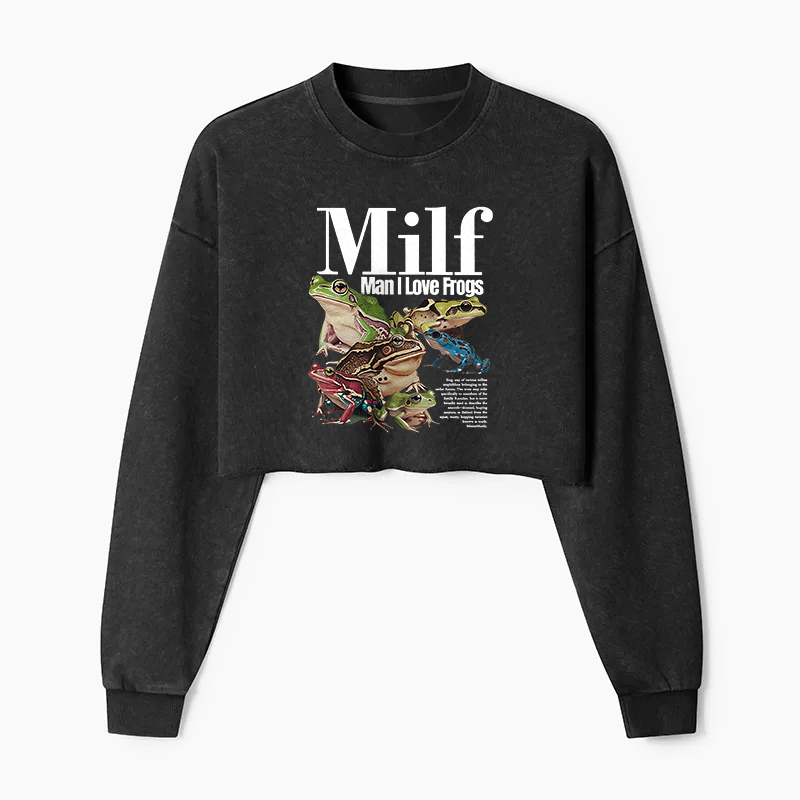 Man I Love Frogs Meme Washed Crop Sweatshirt