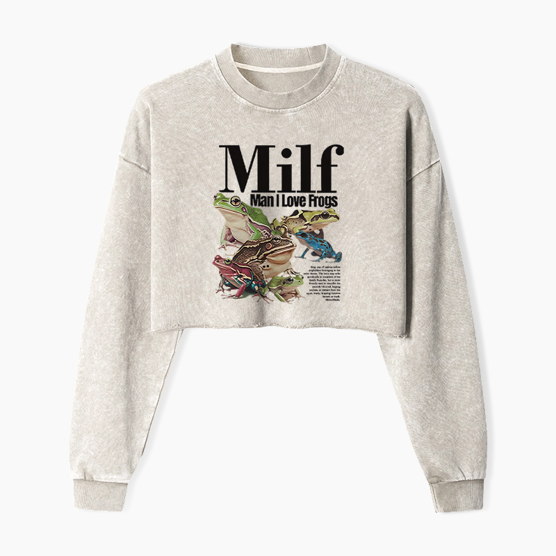 Man I Love Frogs Meme Washed Crop Sweatshirt