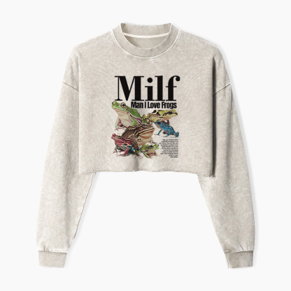 Man I Love Frogs Meme Washed Crop Sweatshirt