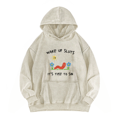 Wake up Cute Children's Drawings Washed Hoodie