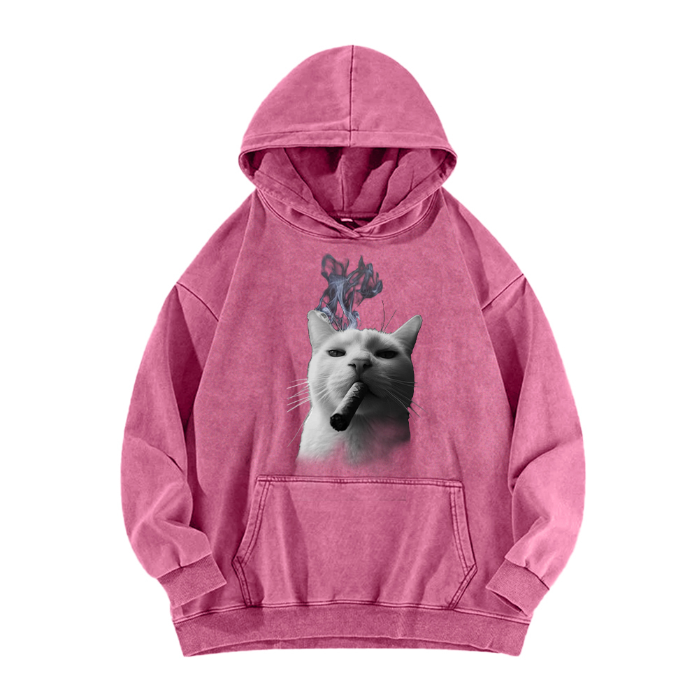 Bossy Cat Smoking Cigar Washed Hoodie