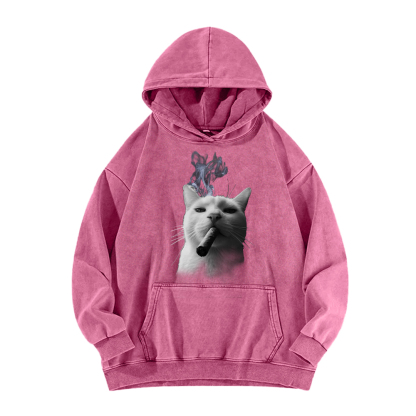 Bossy Cat Smoking Cigar Washed Hoodie
