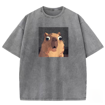 Shocked Pixel Cat Washed T-shirt