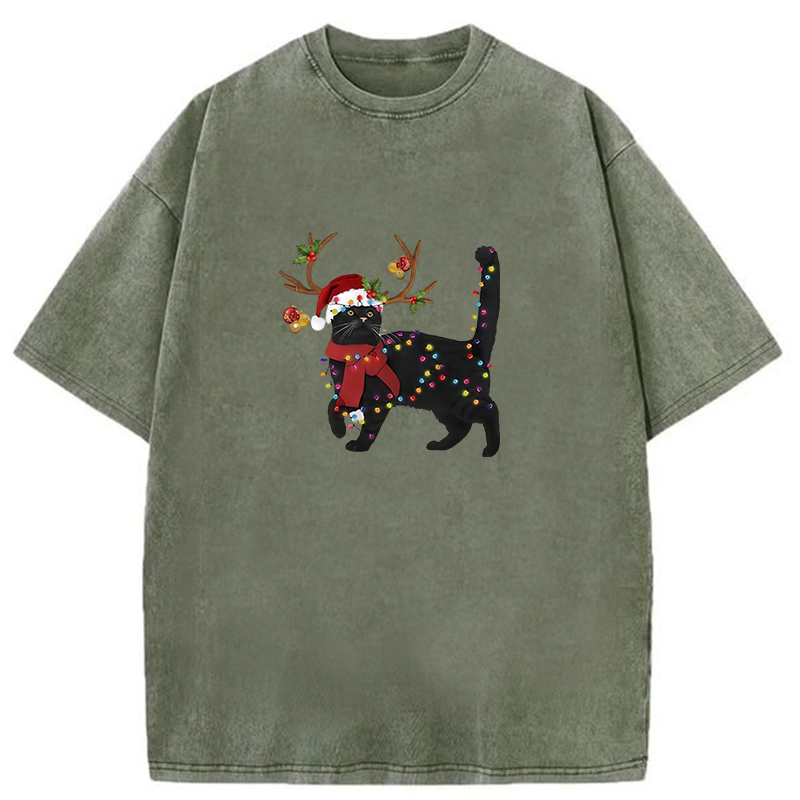 Christmas Cat Washed T-shirt