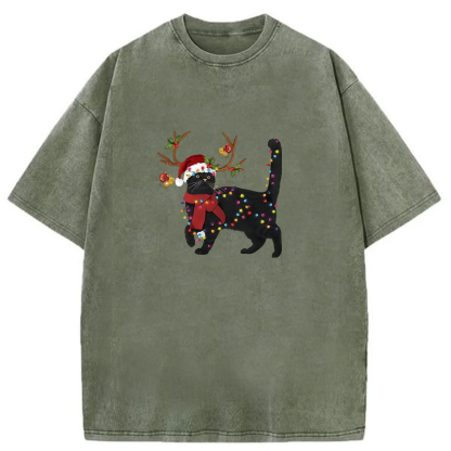 Christmas Cat Washed T-shirt