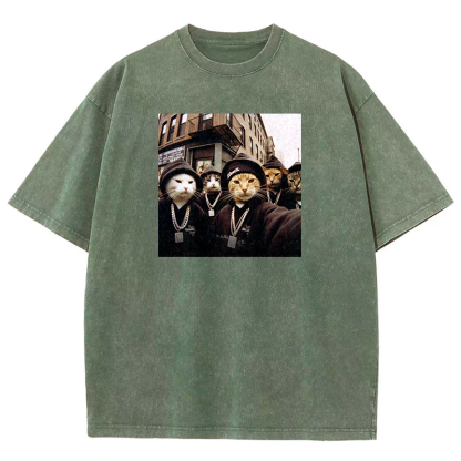 Hip-Hop Purr-crew Washed T-shirt