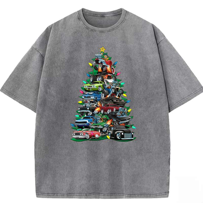 Car Christmas Tree Washed T-shirt