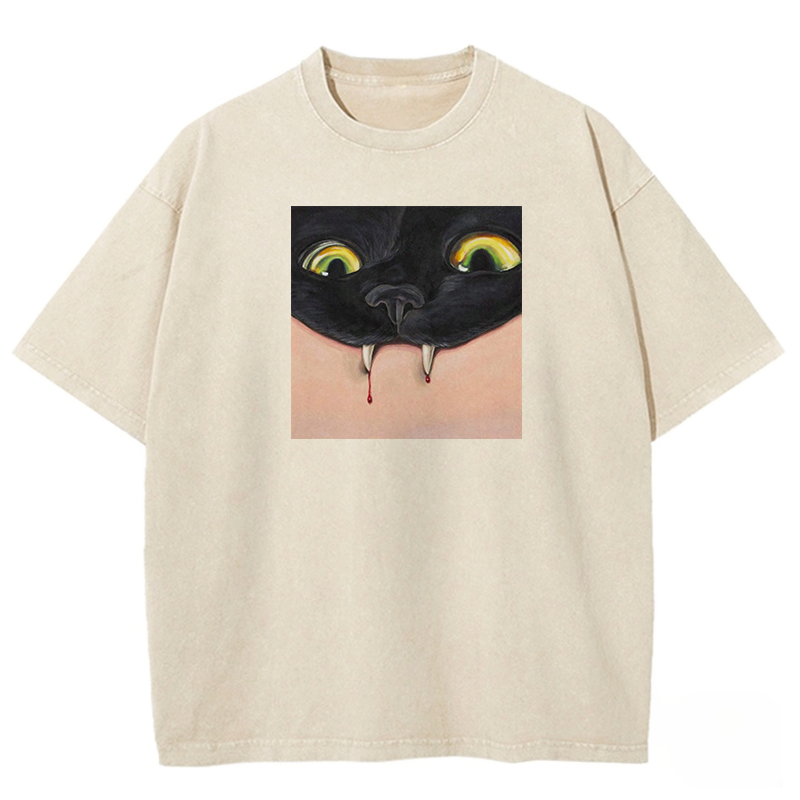 Vampire Cat Fangs Washed T-shirt