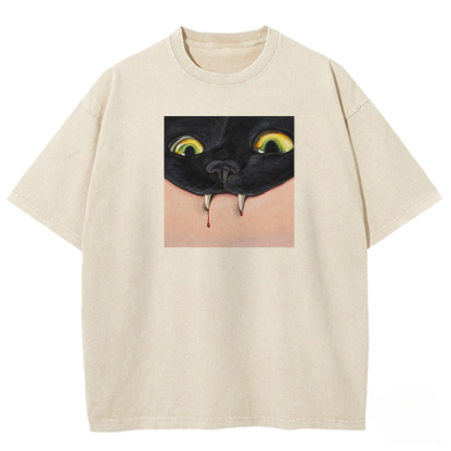 Vampire Cat Fangs Washed T-shirt