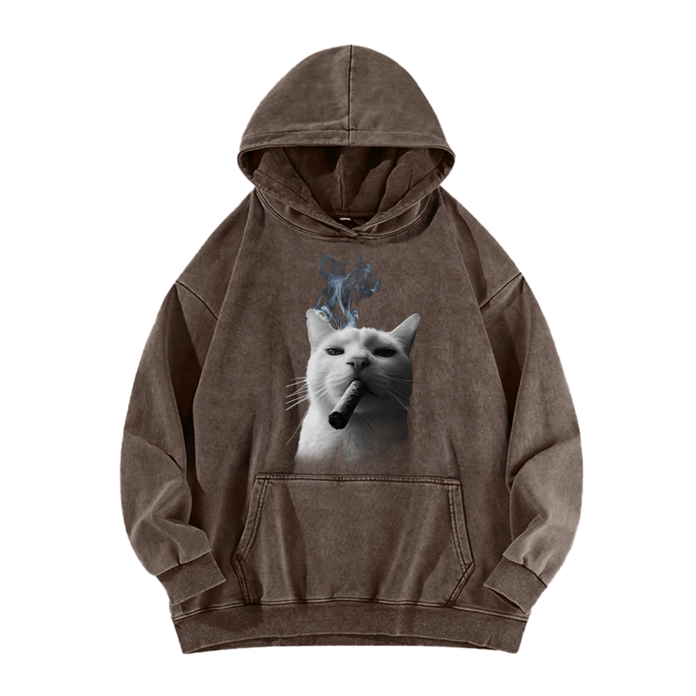 Bossy Cat Smoking Cigar Washed Hoodie