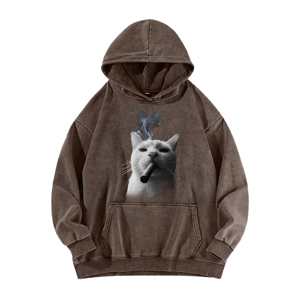 Bossy Cat Smoking Cigar Washed Hoodie