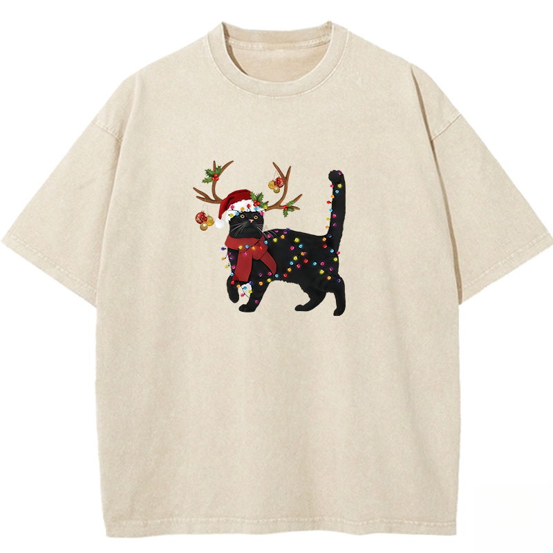 Christmas Cat Washed T-shirt