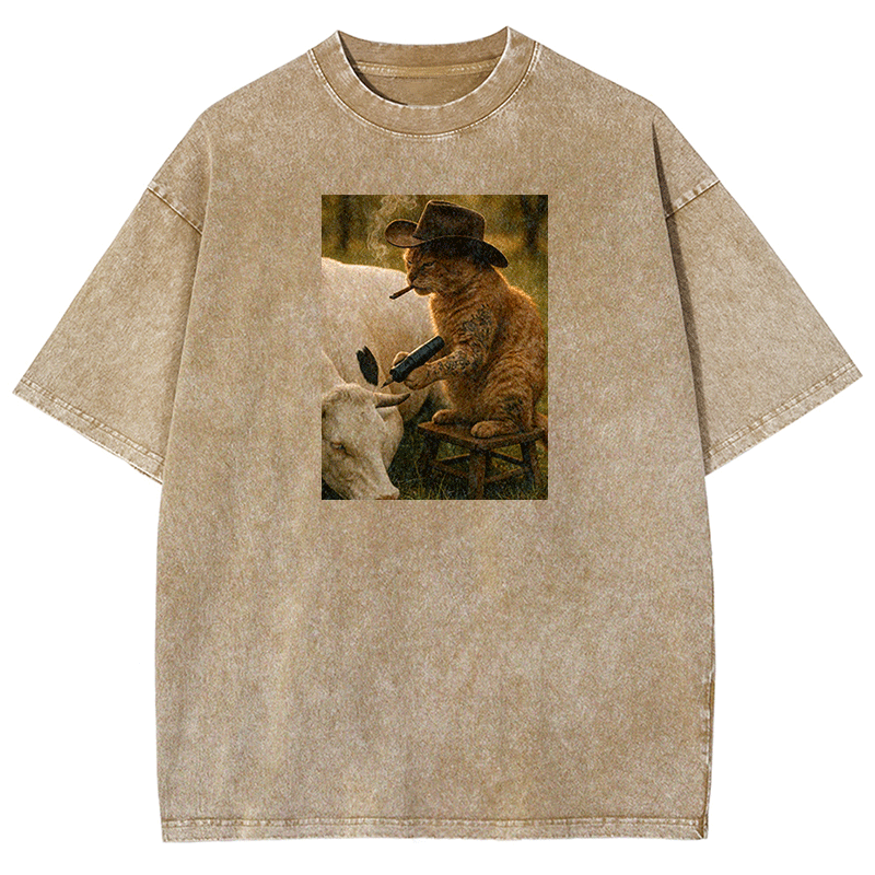 Tattoo Cowboy Cat Washed T-shirt