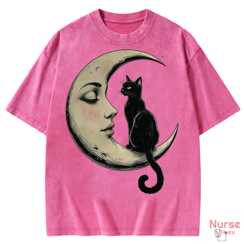 Cat On Moon Graphic Washed T-shirt