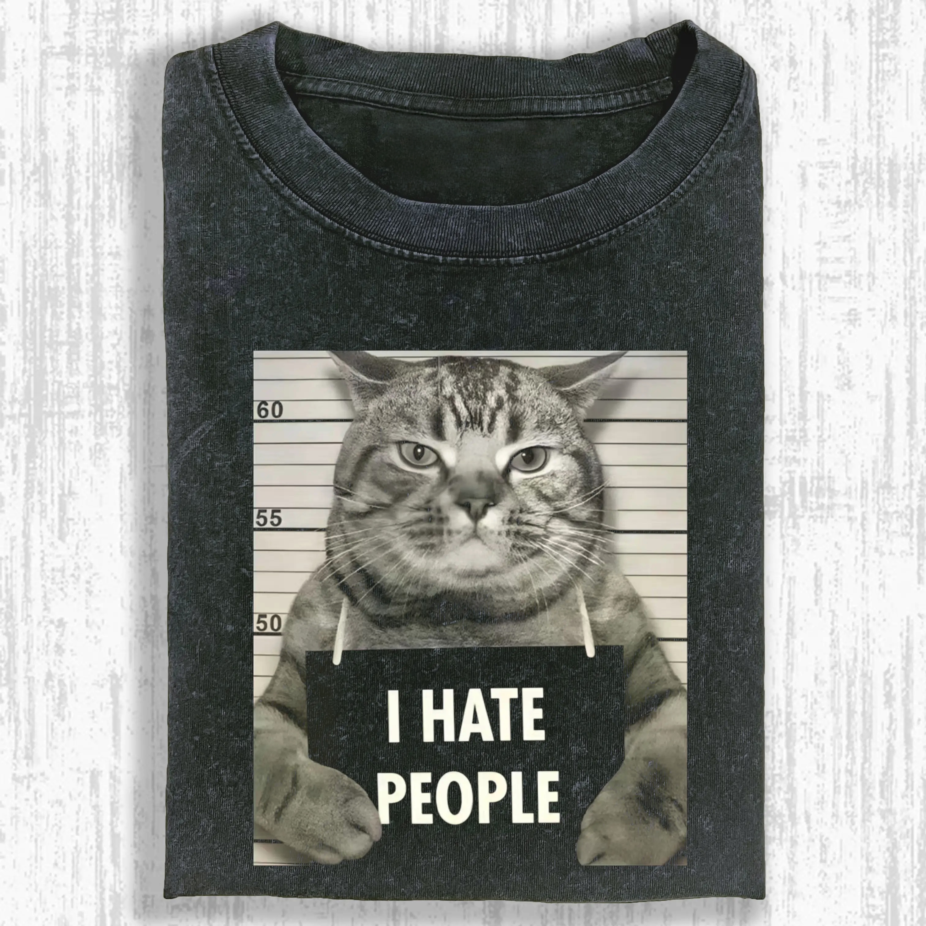 Hate People Cat Washed T-shirt