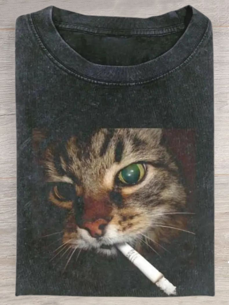 Smoking Cat Washed T-shirt