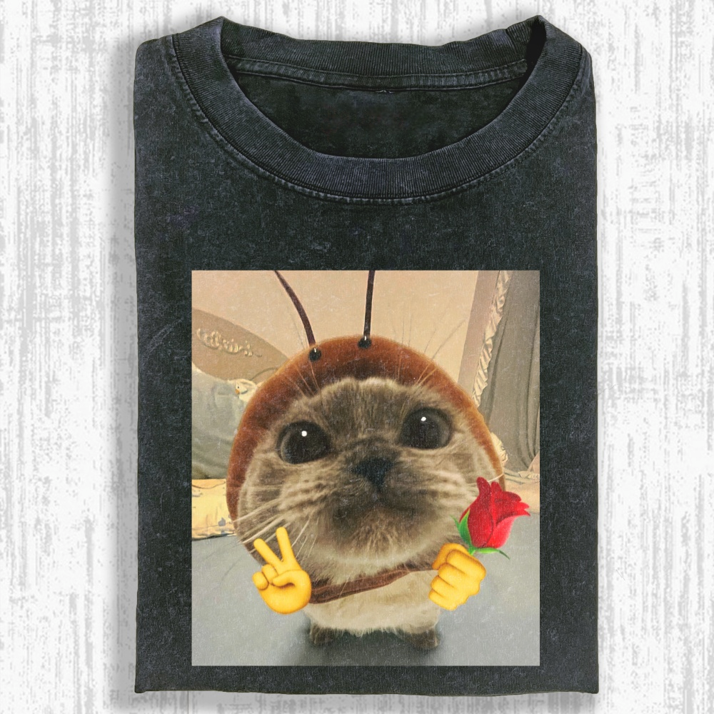 Funny cat Washed T-shirt