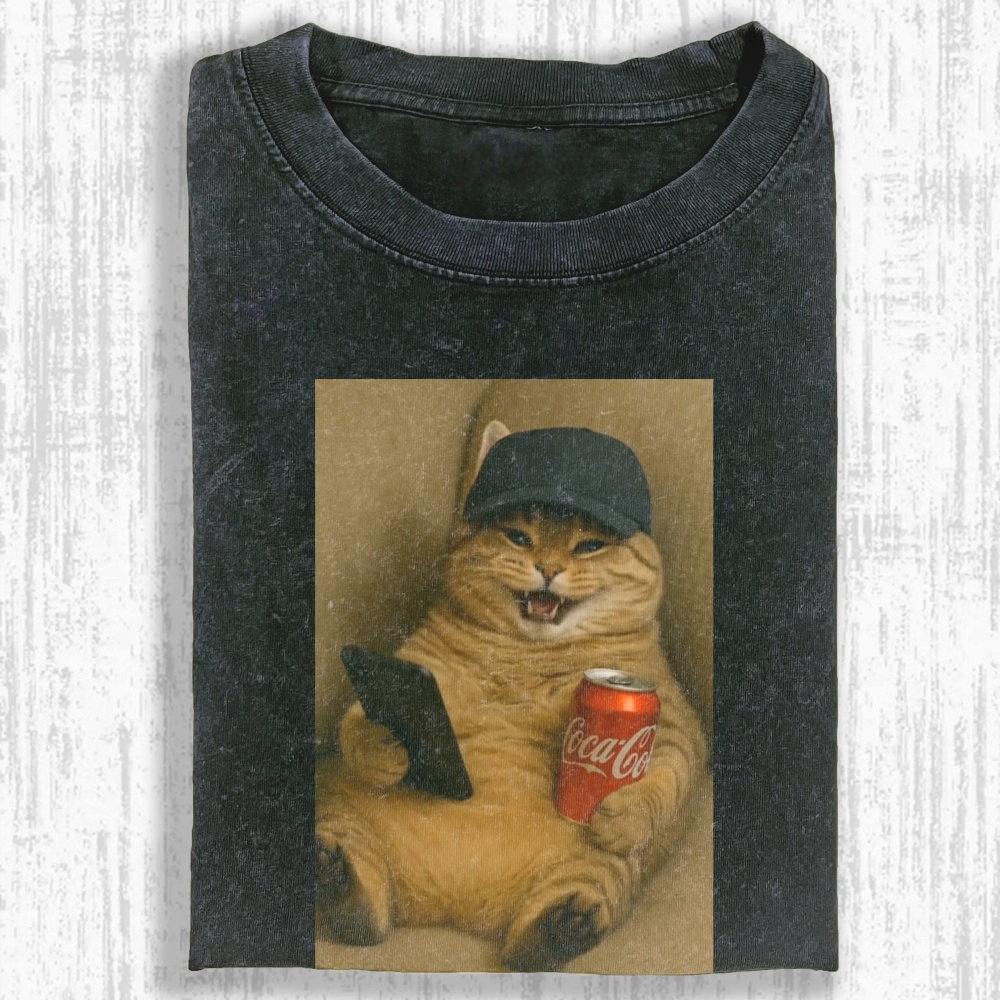 Funny cat Washed T-shirt