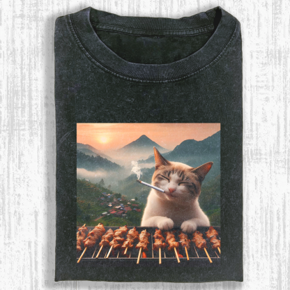 Smoking cat Washed T-shirt