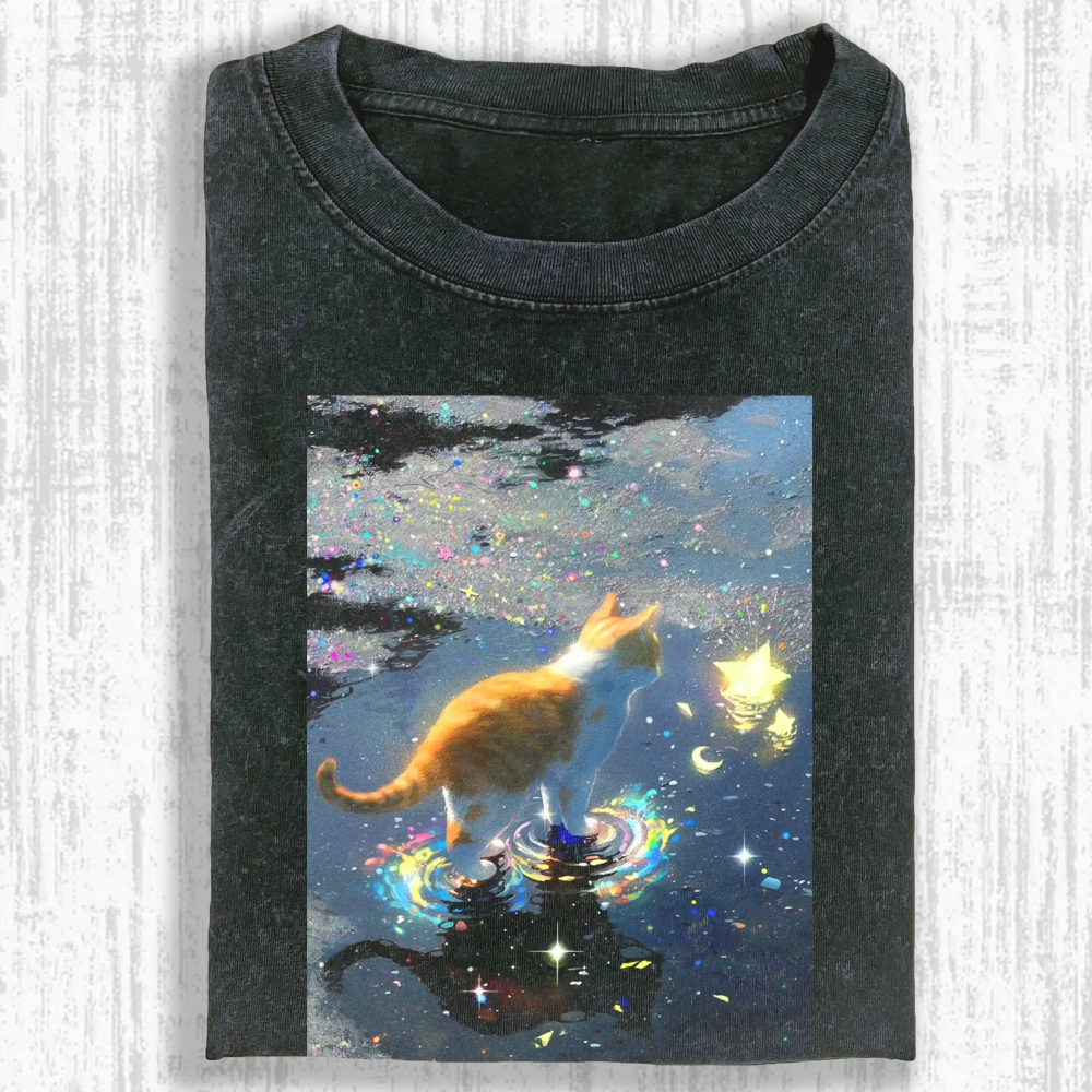 Funny cat Washed T-shirt