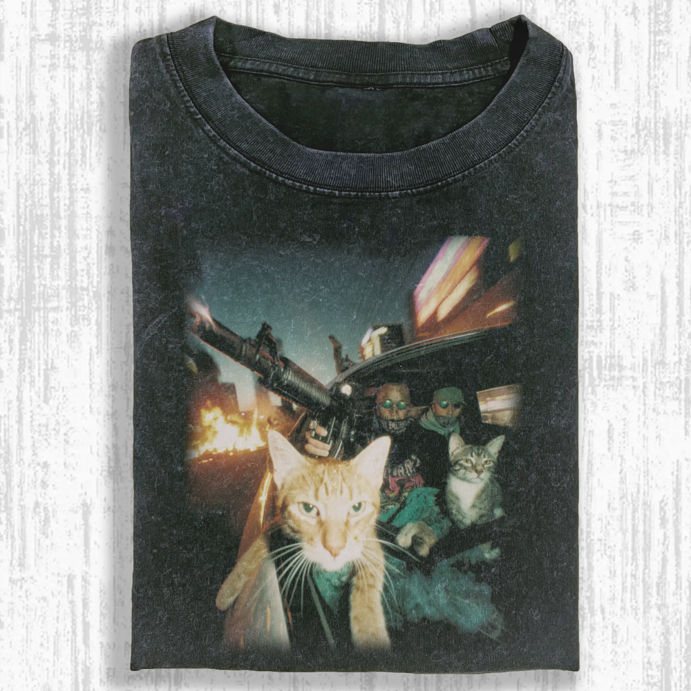 Rebellious cat Washed T-shirt